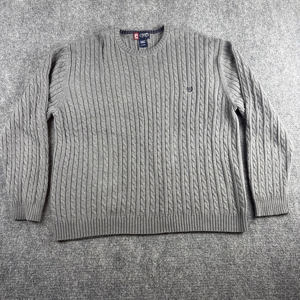 Chaps 100% Cotton Cable Knit Crewneck Sweater Heather Grey - Men's XL
